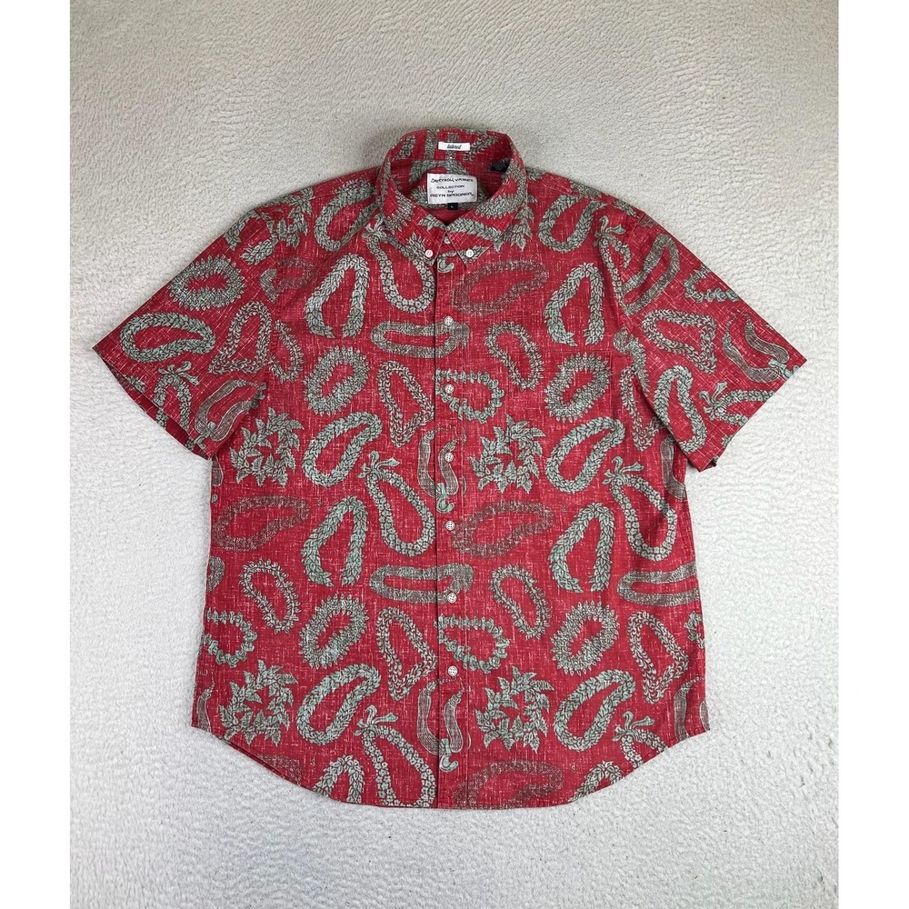 Reyn Spooner Shirt Mens Large Red Hawaiian Lei Short Sleeve Button Up Slim Fit